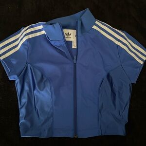 adidas Blue Crop Top with White Stripes